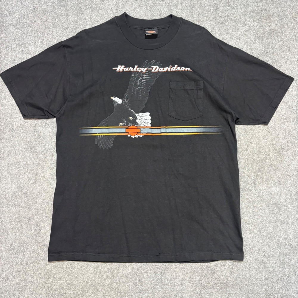 Vintage 1998 Harley Davidson Eagle Pocket T-Shirt Mens XL Alabama Black